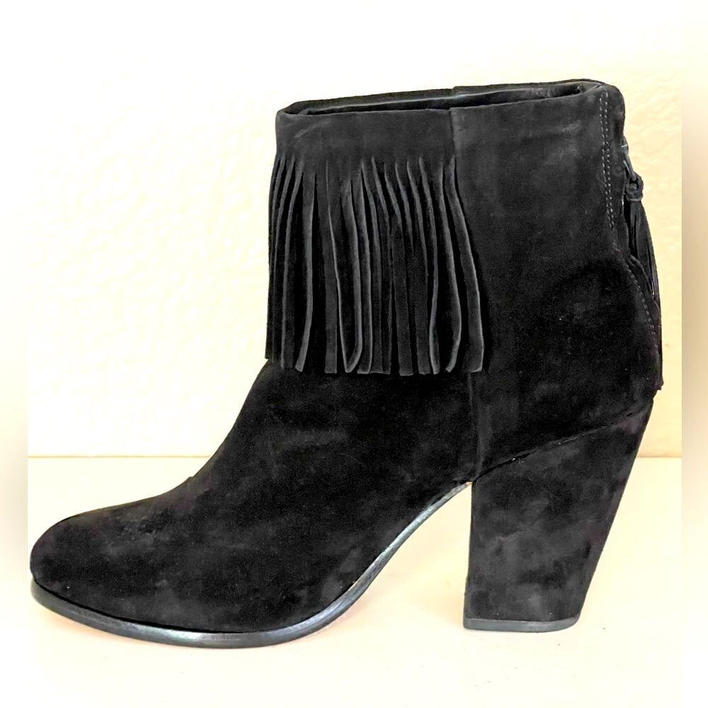 Fringe suede boots Rag & Bone Newbury black suede fringe bootie. 8